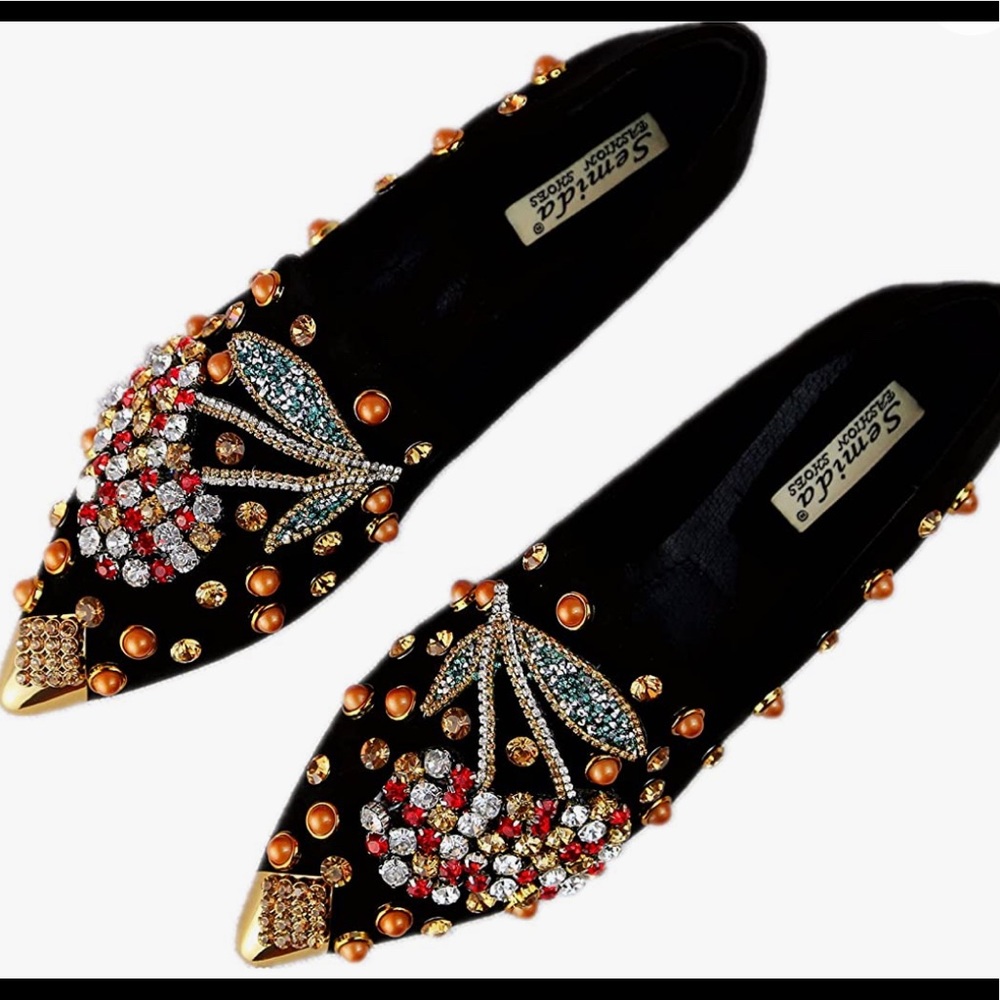 10 Women Rhinestone Slip On Pointed Toe Sparkle Flats Suede Sparkle Ballet Flats